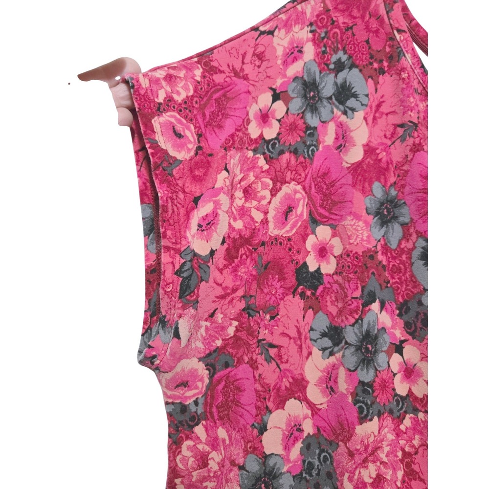 Talbot's Pink & Green Floral Scoop Neck Short Sleeve Knit Top, Sz XL - Picture 2 of 5